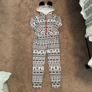 Disney Christmas Adult Onesie with Mickey Ears